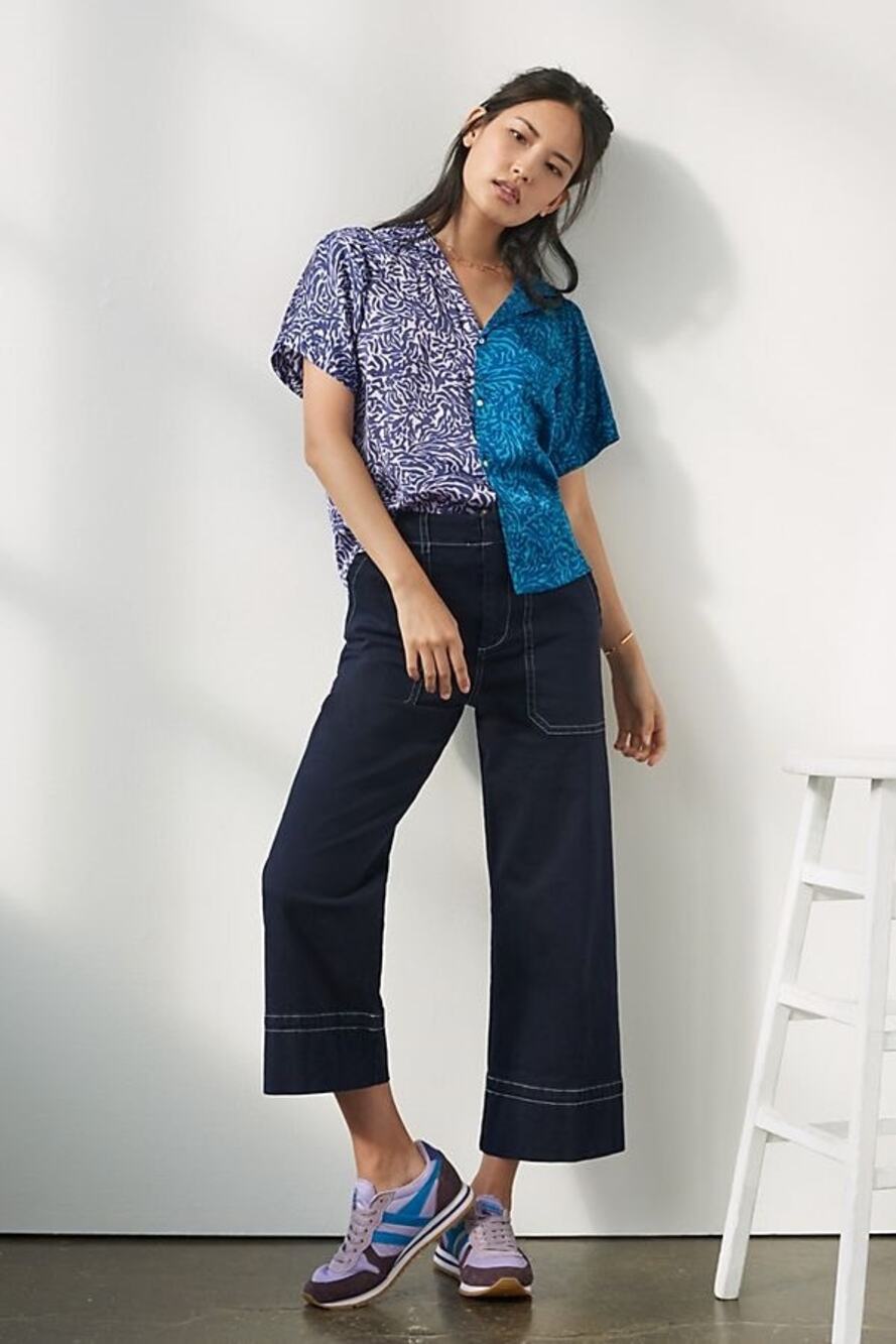 Tiny Anthropologie Mixed Animal Print Button Down Camp Shirt Colorblock